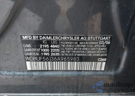 2006 Mercedes-Benz E 350 из США, поврежденный, VIN WDBUF56J36A965983